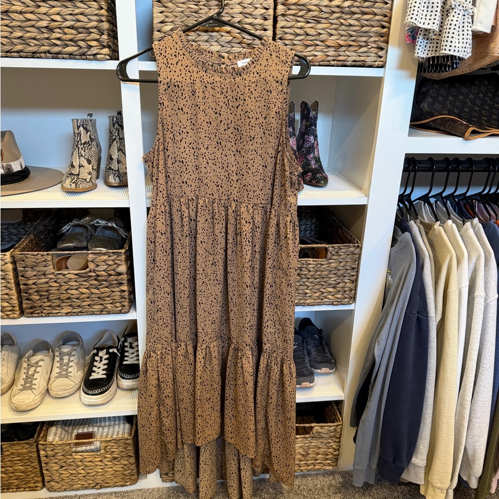 mittoshop Brown Speckle Sleeveless Tiered Maxi Dress